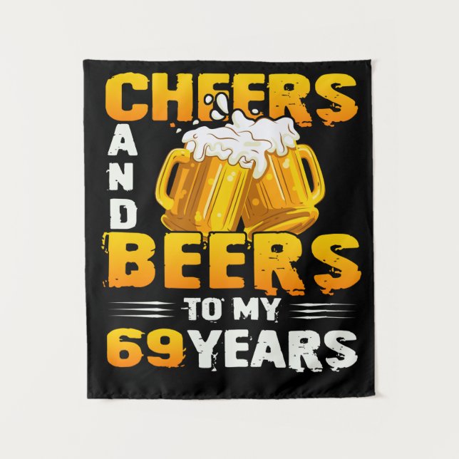 Tenture À la santé et bières pour mes 69 ans Cadeau pour m (Devant)