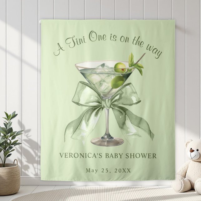 Tenture A tini One is on the Way Bow Martini Baby Shower (A tini One is on the way Sage Green Coquette Martinit baby Shower Backdrop)
