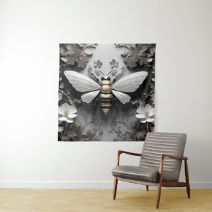 Tenture Abeille de miel dorée sur toile florale