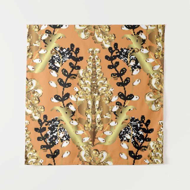 Tenture abstract pattern on orange yellow background with  (Devant)
