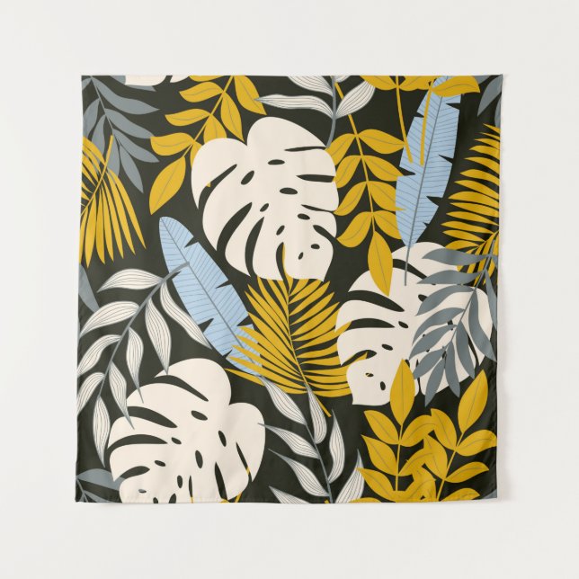 Tenture Abstract seamless pattern with tropical leaves and (Devant)