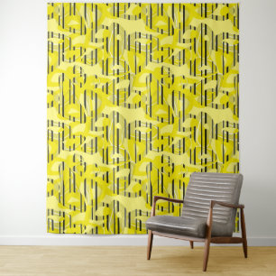 Tenture Abstrait art moderne rayé jaune blanc noir dec