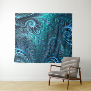 Tenture Abstrait bleu coloré et Motif spiral Turquoise