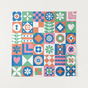 Tenture Abstrait Floral Scandinavian Folk Motif