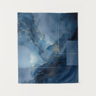 Tenture Abstrait géométrique bleu de brume encadré