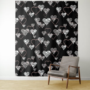 Tenture Abstrait noir blanc Valentines Jour coeurs amour s