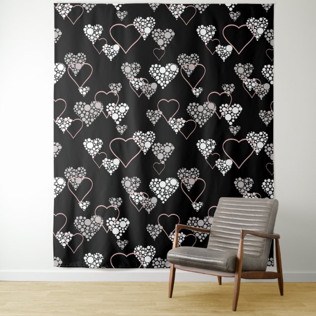 Tenture Abstrait noir blanc Valentines Jour coeurs amour s (En situation)
