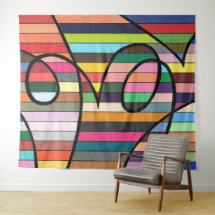 Tenture Abstrait rayé vibrant avec des tourbillons noirs a