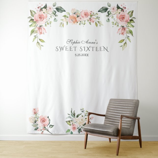 Tenture Accessoire de photo Sweet Sixteen à fleurs rose bl (En situation)