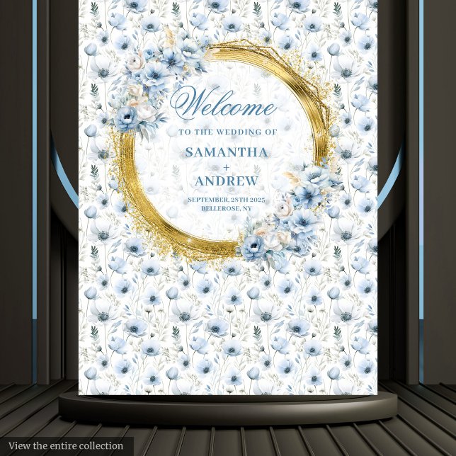 Tenture Accessoire de photographie de mariage luxe bohème  (Luxury Boho Dusty Blue Gold Wedding Photo Prop Tapestry)