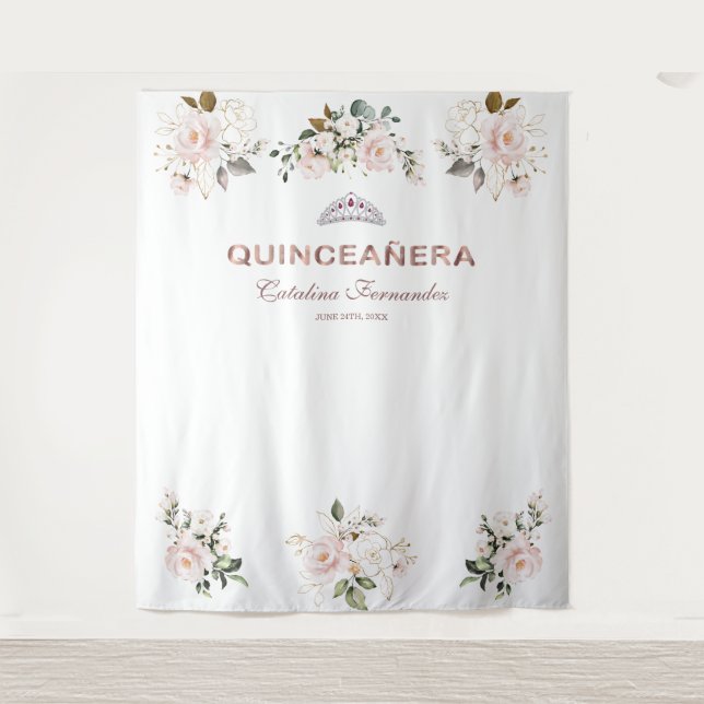 Tenture Accessoire de QUINCEAÑERA en rose gold et fleurs d (Devant)