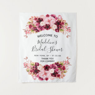 Tenture Accueil de Mariage Floral Bourguogne et Rose Blush