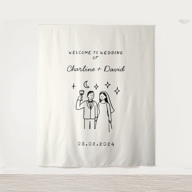 Tenture Accueil du Mariage Scribble Dessin À Main (Devant)