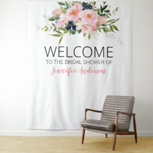 Tenture Accueil floral rose et bleu