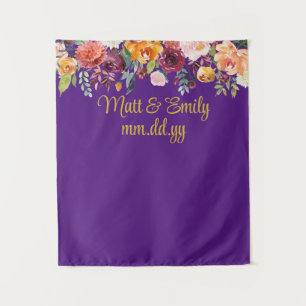 Tenture Accueil Mariage en or violet personnalisé Booth Ph