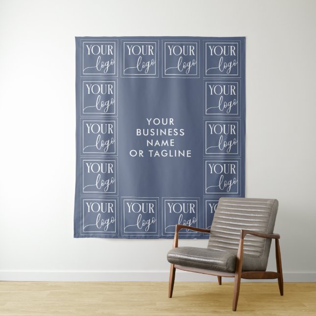 Tenture Acier Bleu Votre logo et arrière-plan texte (En situation)