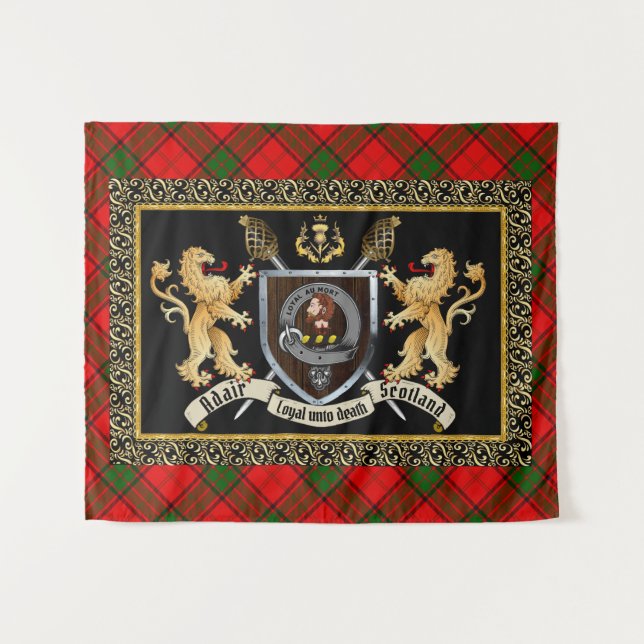 Tenture Adair Clan Badge & Motto avec Lions (Devant (Horizontal))