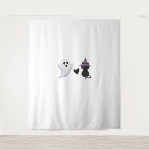 Tenture Adorable Halloween Duo Friendly Ghost et Black Ca
