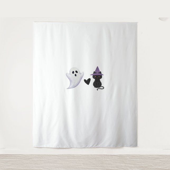 Tenture Adorable Halloween Duo Friendly Ghost et Black Ca (Devant)