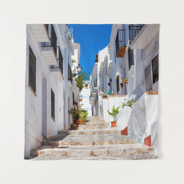 Tenture Aerial view of white city Frigiliana in sunny day  (Devant)