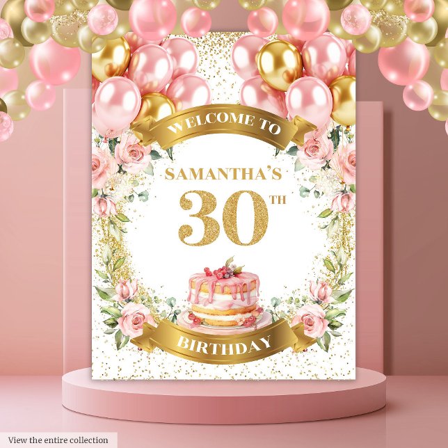 Tenture Affichage de fête or rose pour un 30e anniversaire (Glamorous 30th Birthday Blush Gold Party Display)