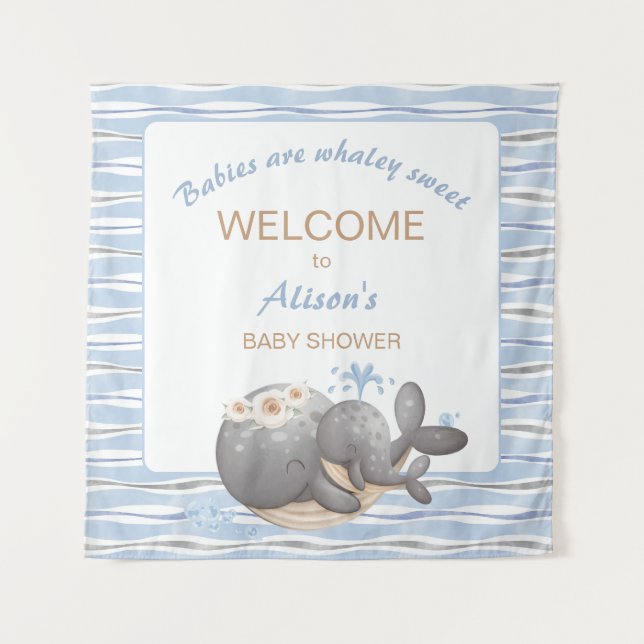 Tenture Affiche de bienvenue de Baby shower de baleines na (Devant)