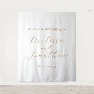 Tenture Affiche de bienvenue mariage blanche et or