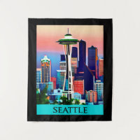 Affiche de voyage de Seattle sous un ciel d'aube