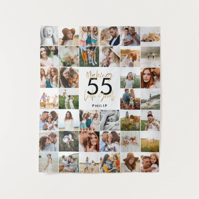 Tenture âge modifiable chic anniversaire multi photo scrip (Devant)