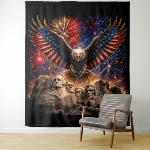 Tenture Aigle chauve patriotique Mont Rushmore Feux d'arti
