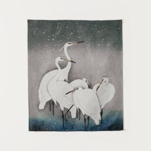Tenture Aigrettes japonaises Grues Oiseau Hiver Neige Art