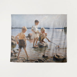 Tenture Albert Edelfeue - Les garçons jouent sur le rivage