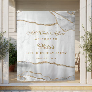 Tenture All White Affair Birthday Party Welcome Sign