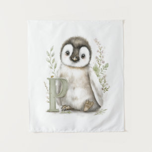 Tenture Alphabet mignon d'animaux bébé en aquarelle Pingou