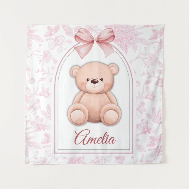 Tenture Amelia | Conception de nurserie avec ours en peluc (Devant)