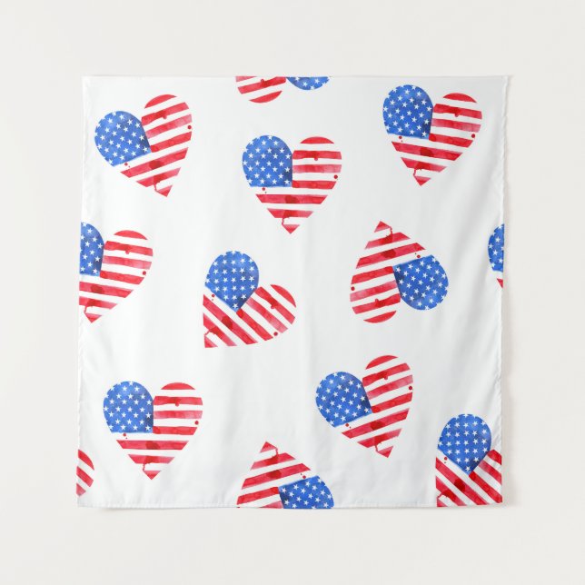 Tenture American Flag Hearts Aquarelle en toute transparen (Devant)