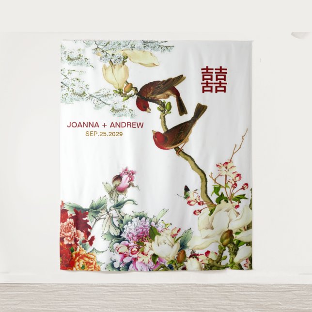 Tenture Amour Flourissant Oiseaux & Fleurs Mariage chinois (Devant)