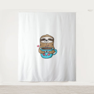 Tenture Amoureux De Café Chibi Sloth - Cute Kawaii Sloth H