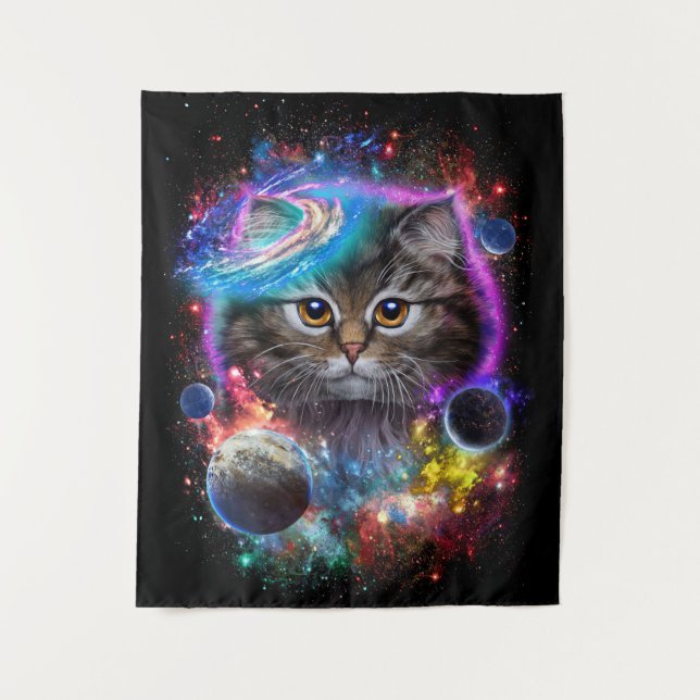 Tenture Amoureux de les chats| Cat In Galaxy Space Cosmos (Devant)