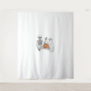 Tenture Amoureux de les chats Halloween Funny Skeleton et