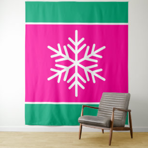 Tenture Amusant rose vif Vert Bleu rayures Blanche Flocon