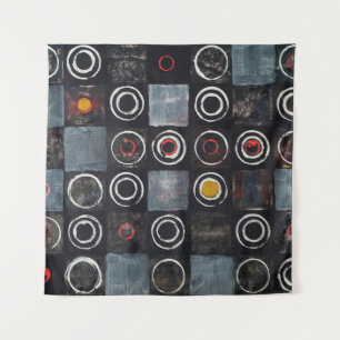 Tenture An abstract painting; a grid of stamped circles on