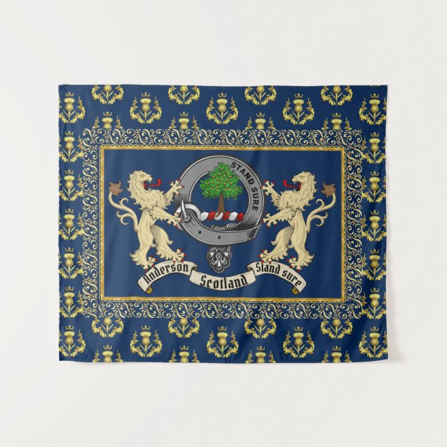 Tenture Anderson Clan Badge & Motto avec Lions (Devant (Horizontal))
