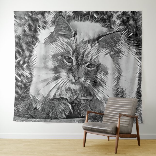 Tenture AnimalArtBW_Cat_07 (En situation (horizontale))