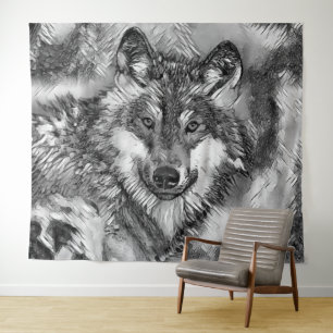 Tenture AnimalArtBW_Wolf_001