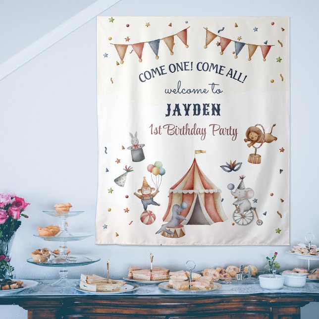 Tenture Animaux amusants Cirque Parade Anniversaire de enf (Fun Animals Circus Parade Kids Birthday Backdrop)