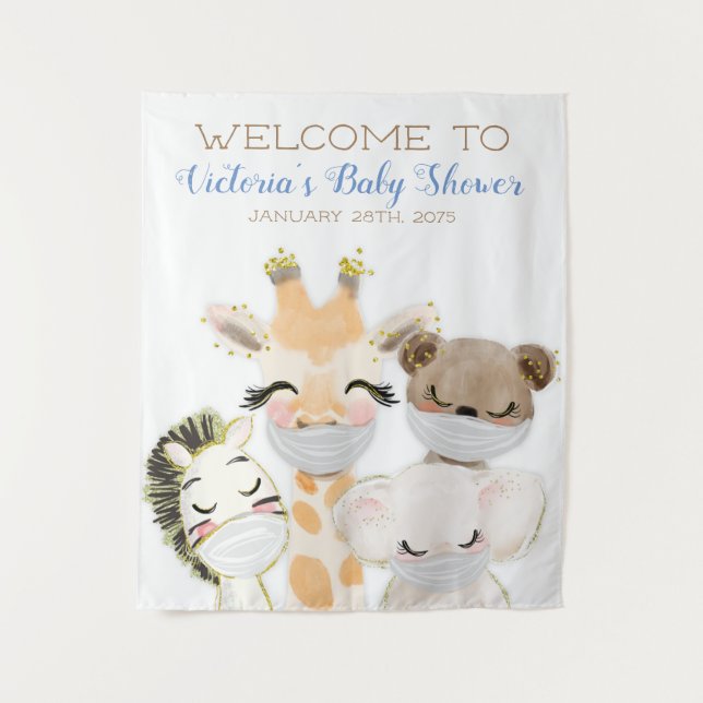 Tenture Animaux Avec Masque Garçon Baby shower M Fond (Devant)