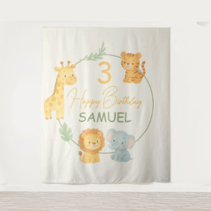 Tenture Animaux de Safari Mignons Anniversaire Enfants Jun