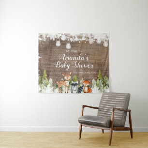 Tenture Animaux d'hiver Bois Flocons de Neige Baby Shower 