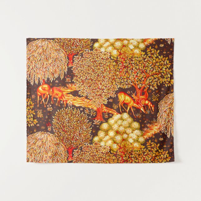 Tenture ANIMAUX FORESTIERS, CERFS PAR UN BROOK Red Yellow  (Devant (Horizontal))